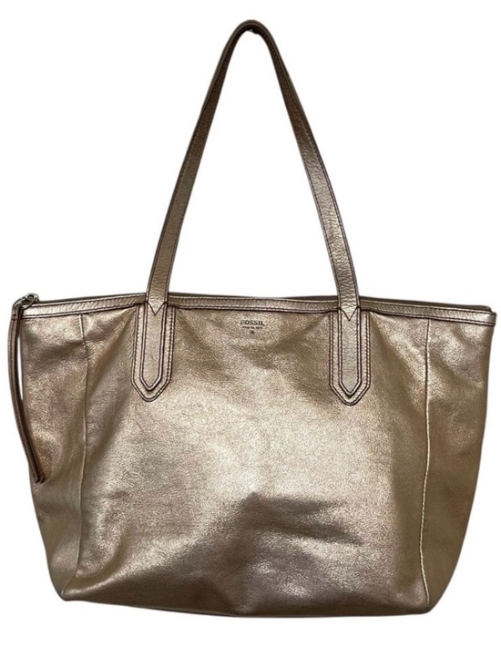 Fossil Handbags - Fossil Sydney Shopper Tote Shoulder Bag Cowhide Leather Metallic Gold Zip Close